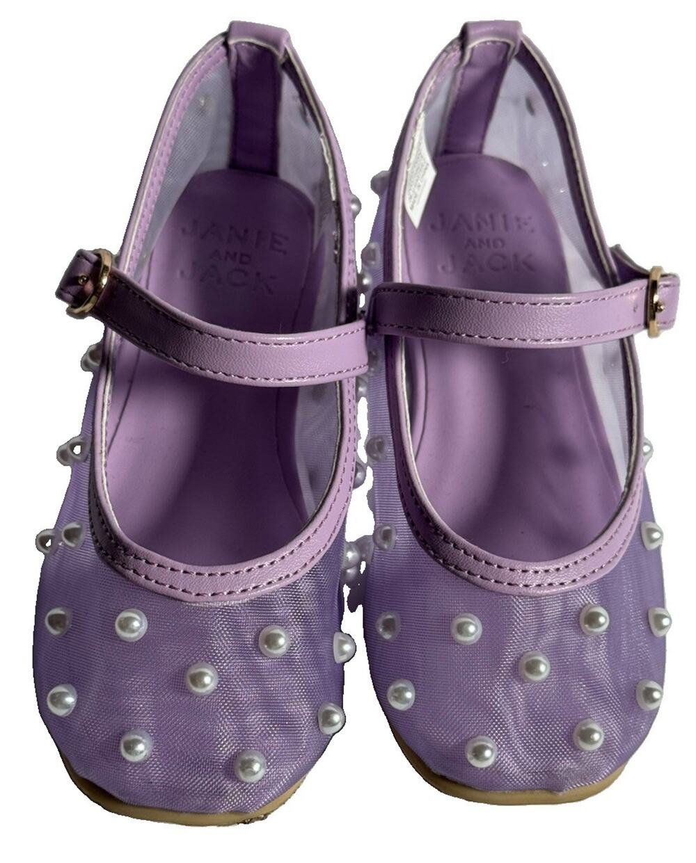 Janie and Jack Girls Lavender Pearl Embellished Mary Jane Flats Size 8